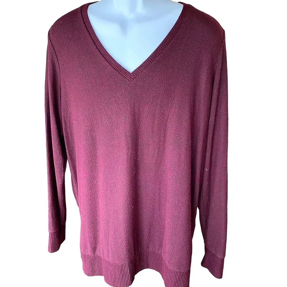 LUCKY BRAND Thin Burgundy Summer V-Neck Sweater ~ Men's Shirt Size LARGE